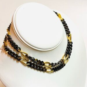 Monet Figaro Black and Gold Link Chain Necklace